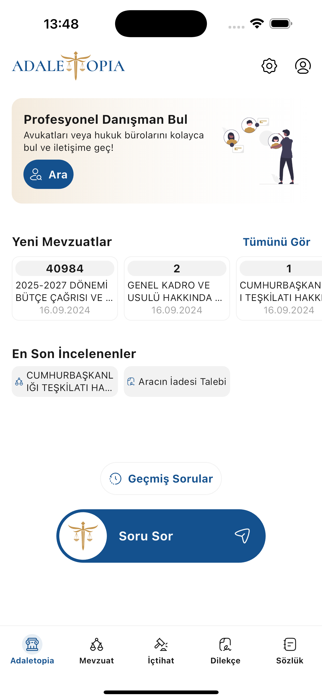 Yapay zeka destekli hukuk uygulamasının ekran görüntüsü.