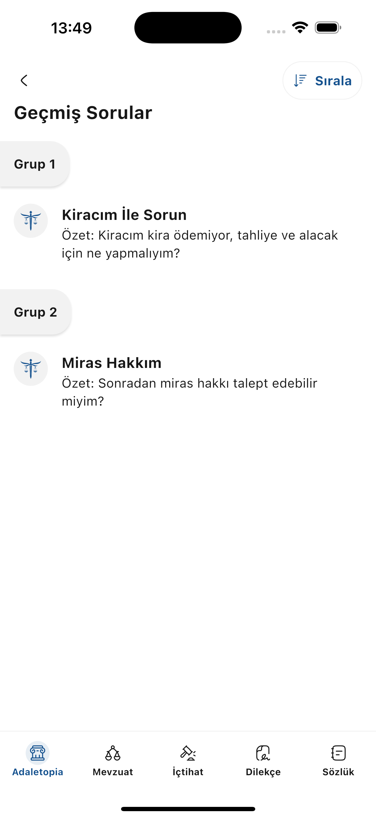 Yapay zeka destekli hukuk uygulamasının ekran görüntüsü.